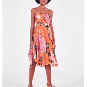 NWT Farm Rio peachy orange-pink floral dress
